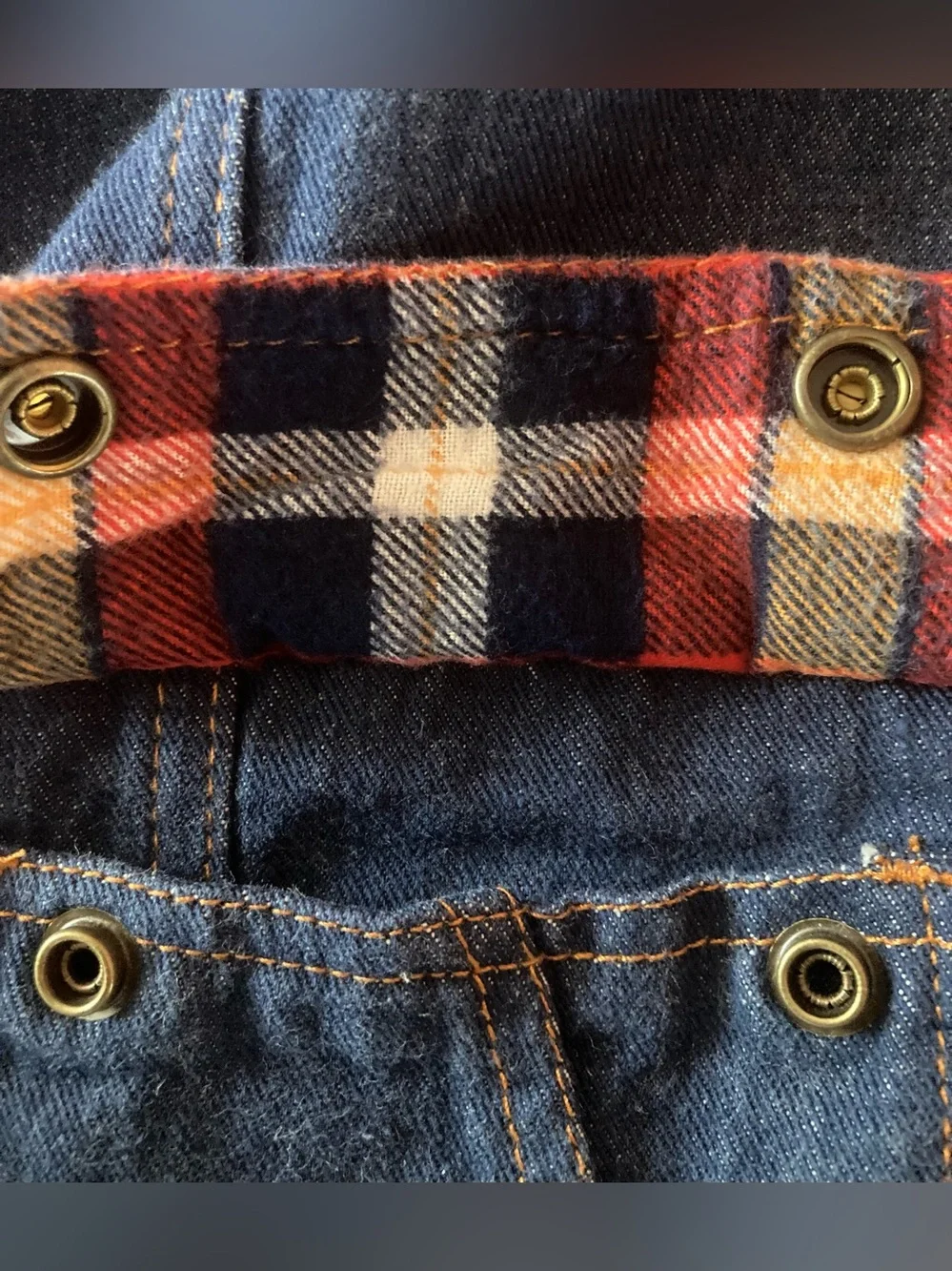 VALLEY CO SZ L Women's Denim Jacket with Red Plaid Collar 100% cotton VINTAGE